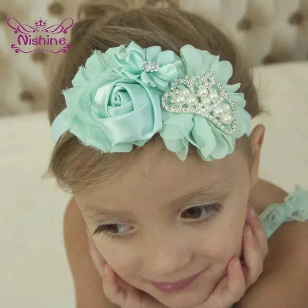 Tonya Chic Chiffon Flower Children's Headband With Pearls - The Palm Beach Baby