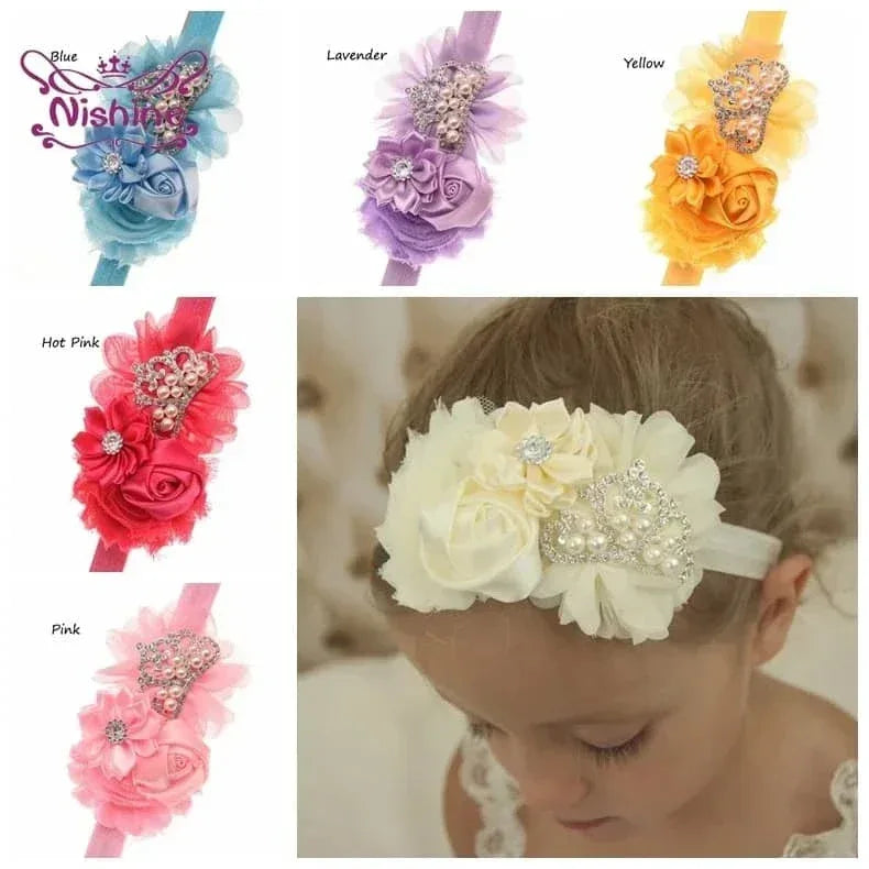 Tonya Chic Chiffon Flower Children's Headband With Pearls - The Palm Beach Baby