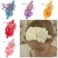 Tonya Chic Chiffon Flower Children's Headband With Pearls - The Palm Beach Baby