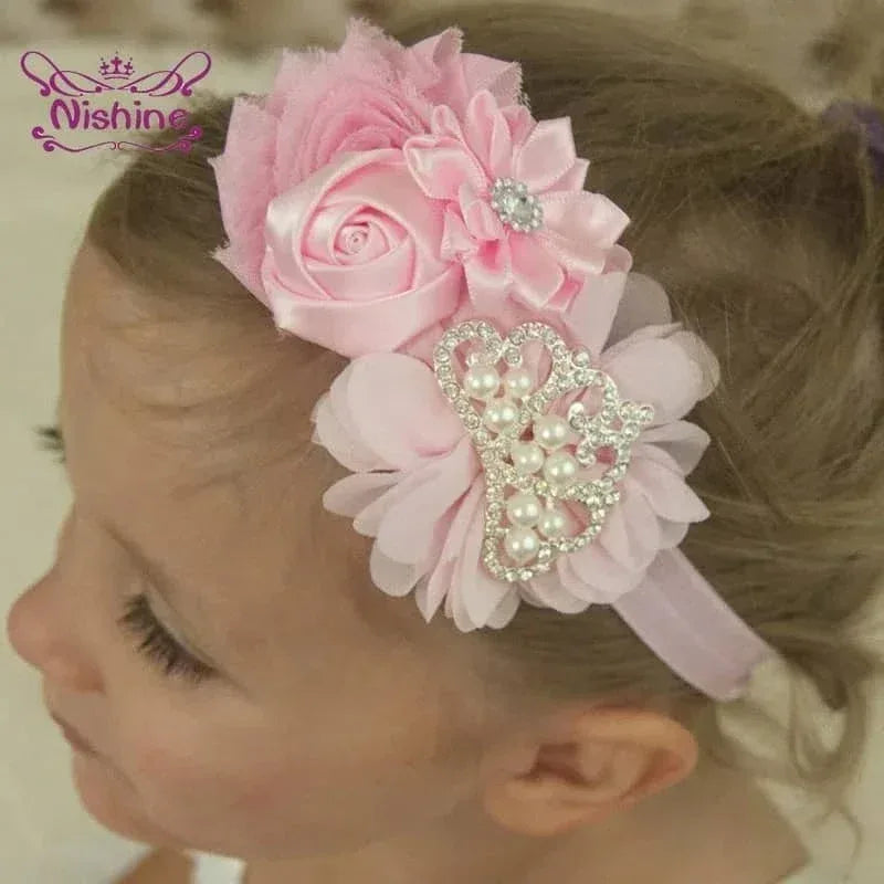 Tonya Chic Chiffon Flower Children's Headband With Pearls - The Palm Beach Baby