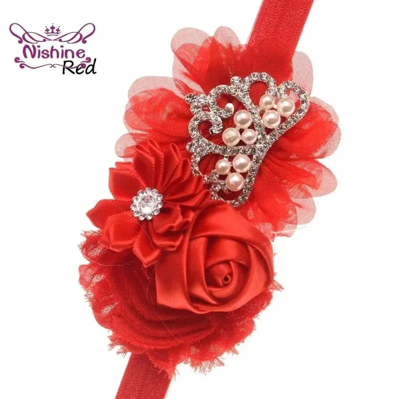 Tonya Chic Chiffon Flower Children's Headband With Pearls - The Palm Beach Baby