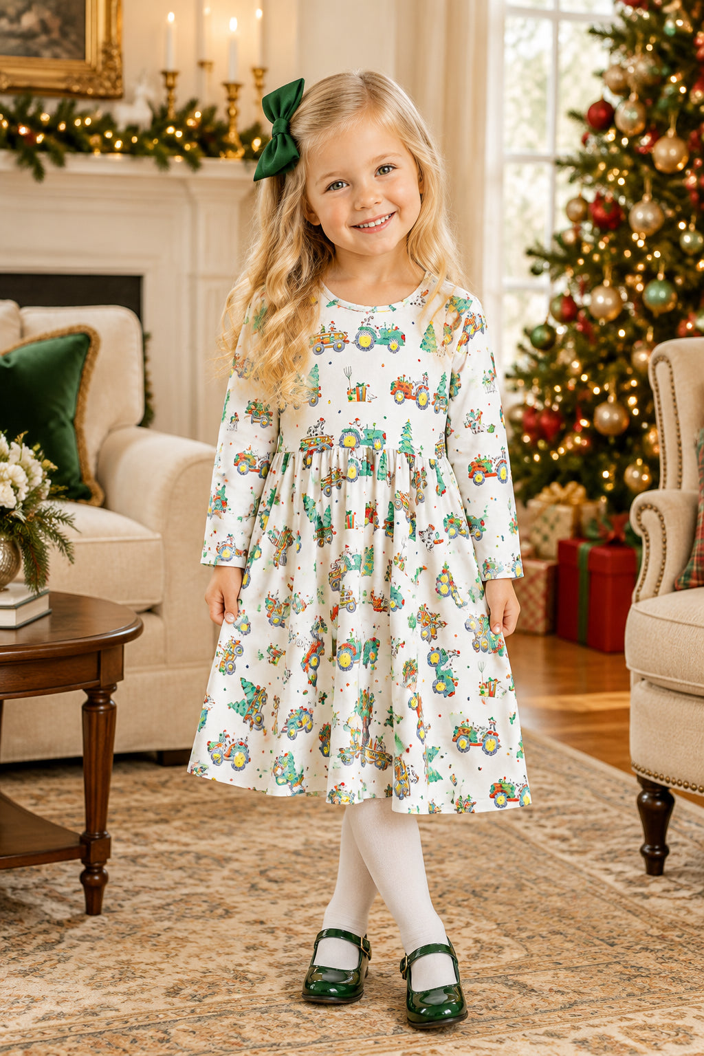 Moo-y Christmas Organic Cotton Christmas Dress for Kids