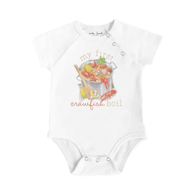 My First Crawfish Boil Organic Cotton Baby Onesie - The Palm Beach Baby