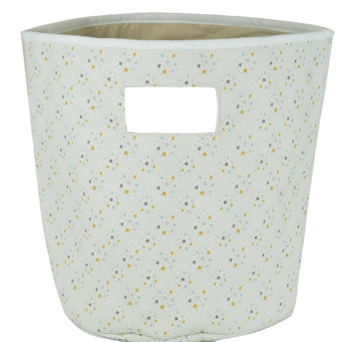 Goosewaddle white nursery storage baskets with small colorful stars and cutout handle for baby room organization