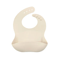 cream silicone waterproof baby bibs with adjustable neck buttons for infants and toddlers