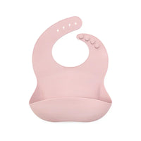 pink waterproof baby bibs made of soft silicone with adjustable buttons for babies and toddlers
