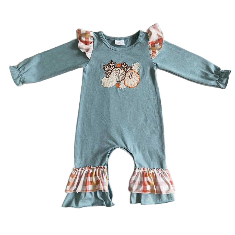 Fall-Fun Pumpkin Patch Baby Girls Romper - Ruffle Sleeves - The Palm Beach Baby