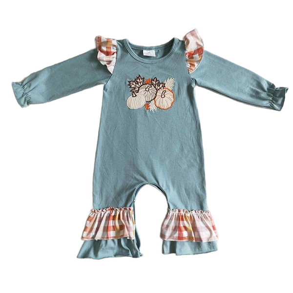 Fall-Fun Pumpkin Patch Baby Girls Romper - Ruffle Sleeves - The Palm Beach Baby
