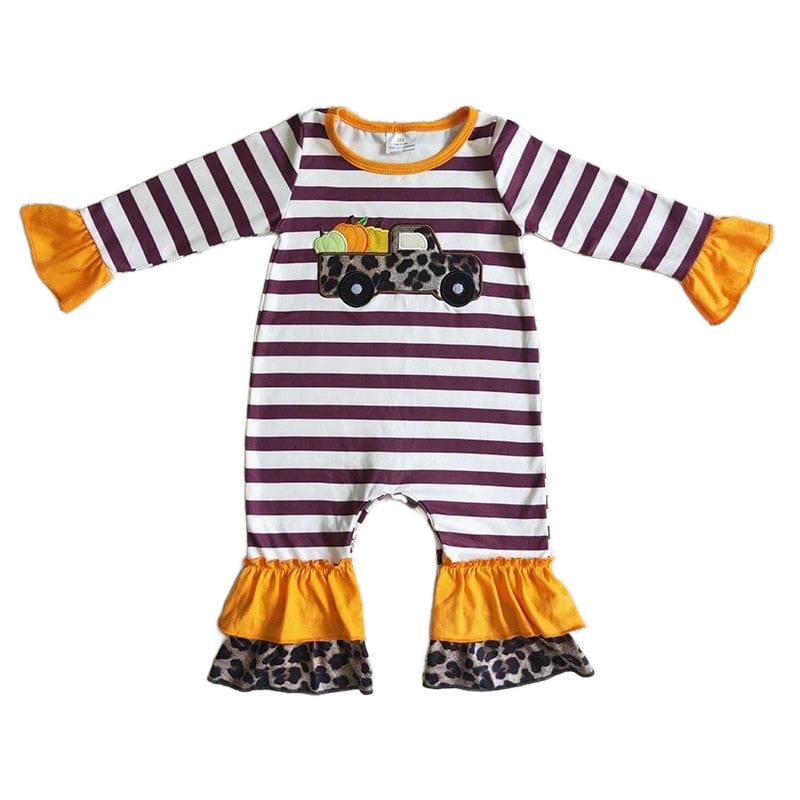 "Going to Market" Boho Pumpkin Romper - Stripes & Frills Galore - The Palm Beach Baby