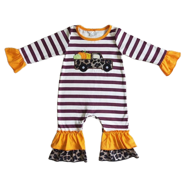 "Going to Market" Boho Pumpkin Romper - Stripes & Frills Galore - The Palm Beach Baby
