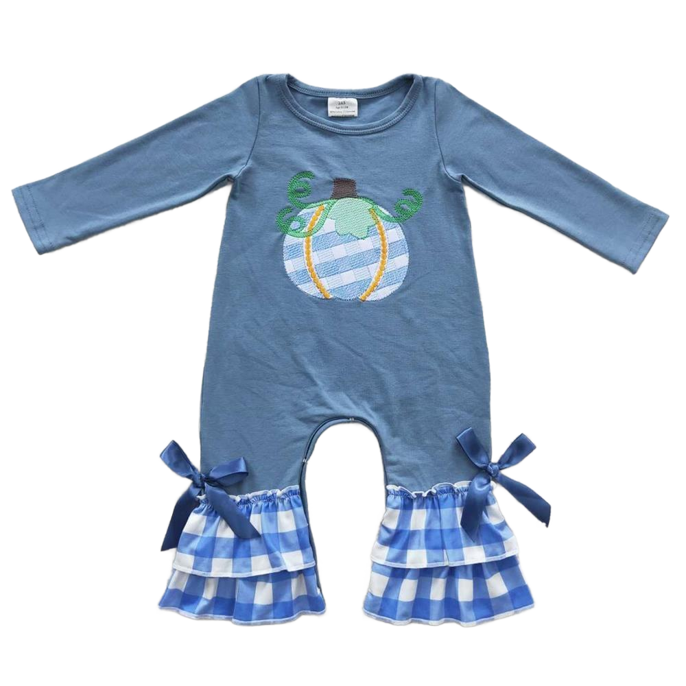 "My Little Blue Pumpkin" Baby Romper - Fun Frilly Plaid - The Palm Beach Baby