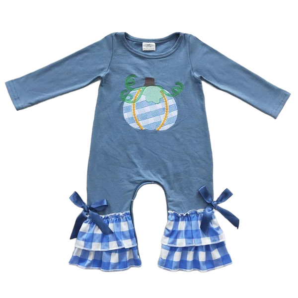 "My Little Blue Pumpkin" Baby Romper - Fun Frilly Plaid - The Palm Beach Baby