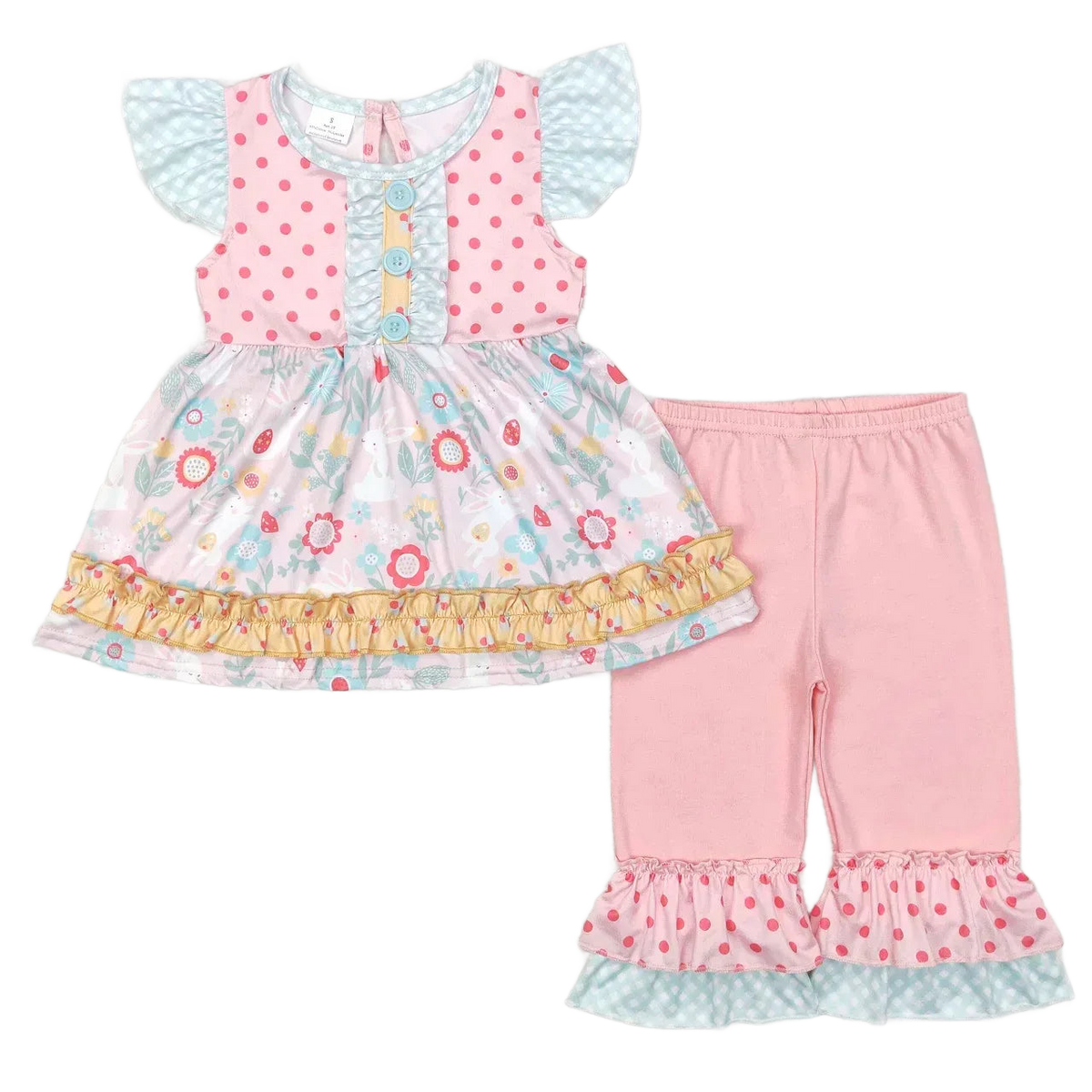 Cute Toddler Pant Set - "Flower Cutie" Boho 2 PC Outfit with Floral Prints & Butterfly Sleeves - The Palm Beach Baby