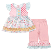 Cute Toddler Pant Set - "Flower Cutie" Boho 2 PC Outfit with Floral Prints & Butterfly Sleeves - The Palm Beach Baby