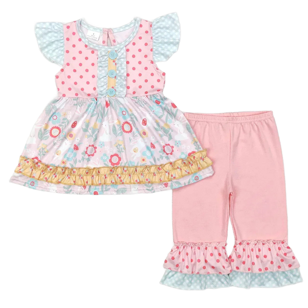 Cute Toddler Pant Set - "Flower Cutie" Boho 2 PC Outfit with Floral Prints & Butterfly Sleeves - The Palm Beach Baby