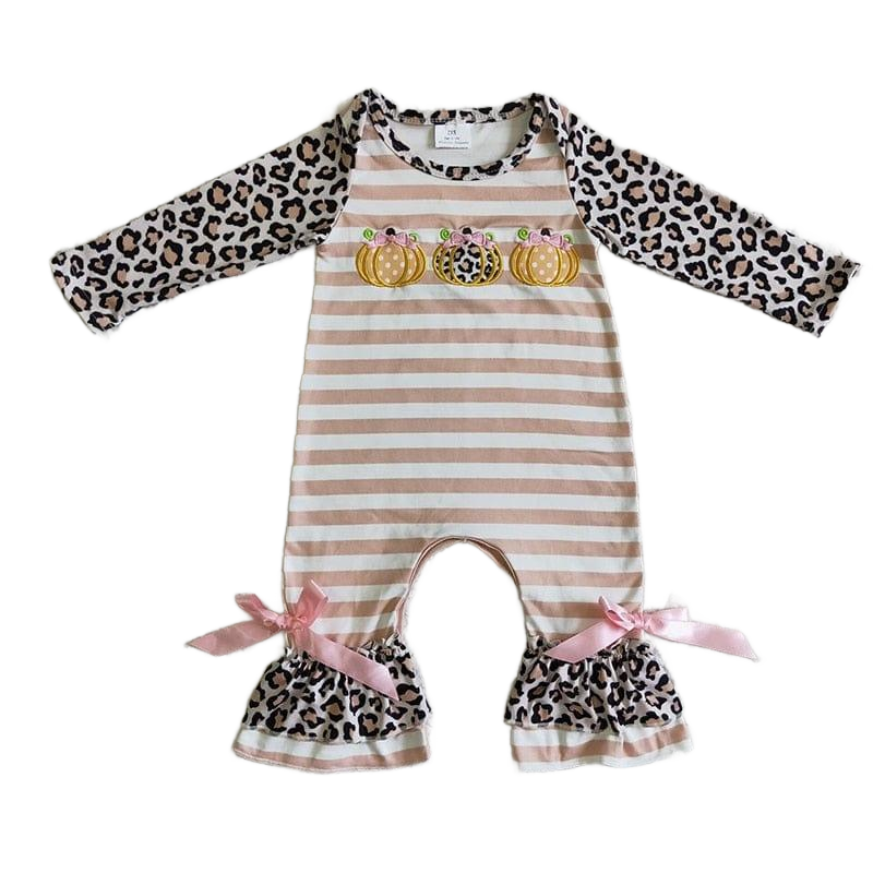Fall Stripes & Leopard Pumpkins Boho Romper - Newborns - 2 years - The Palm Beach Baby