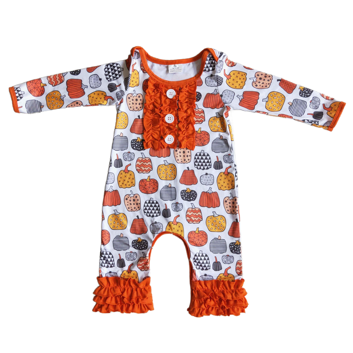 "Pumpkin Mania" Baby Boho Romper - Frills & Buttons - The Palm Beach Baby