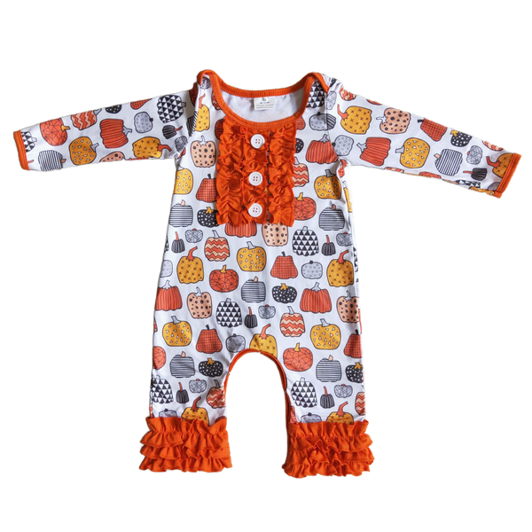 "Pumpkin Mania" Baby Boho Romper - Frills & Buttons - The Palm Beach Baby