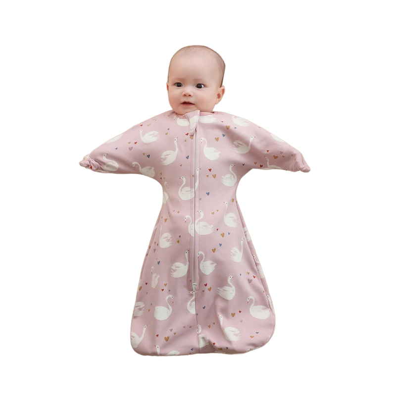 Sleepytime Anti-Kick Infant Sleep Sacks in pink with swan pattern, designed for comfort and security during sleep.