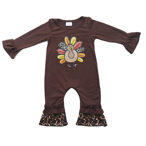 "Emma Turkey" Boho Fall Romper - Long-Sleeved & Frilly Accents - The Palm Beach Baby