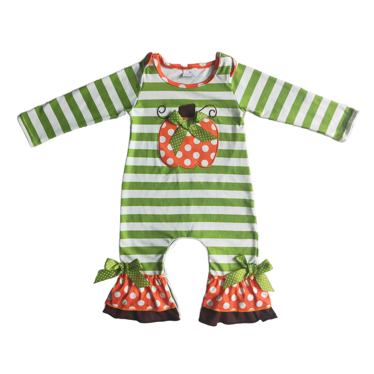 "Dots and Stripes" Boho Baby Pumpkin Romper - Frilly Bows - The Palm Beach Baby