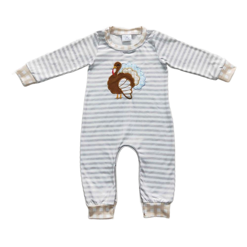 Stripes & Turkeys Long Sleeve Fall Romper - Babies to Toddlers - The Palm Beach Baby