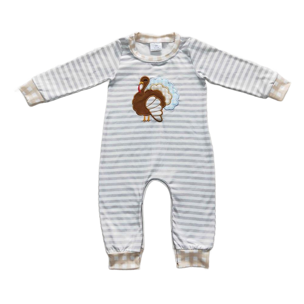 Stripes & Turkeys Long Sleeve Fall Romper - Babies to Toddlers - The Palm Beach Baby