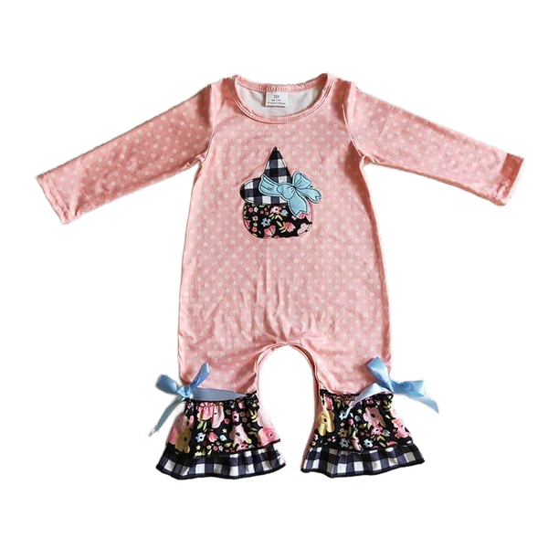 Fall Fun Dots & Flowers Pumpkin Boho Baby Romper for 0-24 Months with Long Sleeves - The Palm Beach Baby