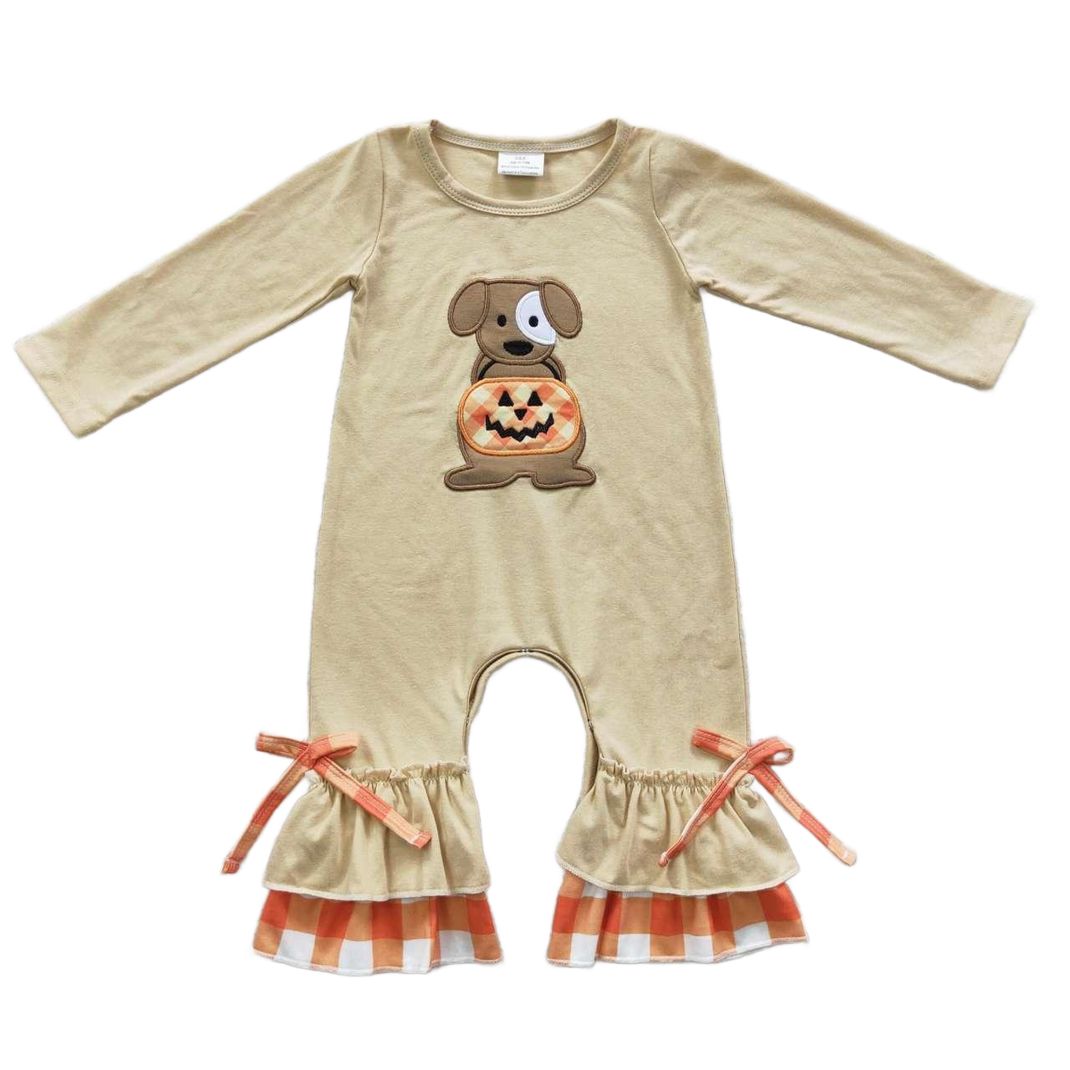 "Puppy Dog Pumpkin" Boho Plaid & Frills Fall Baby Romper - The Palm Beach Baby