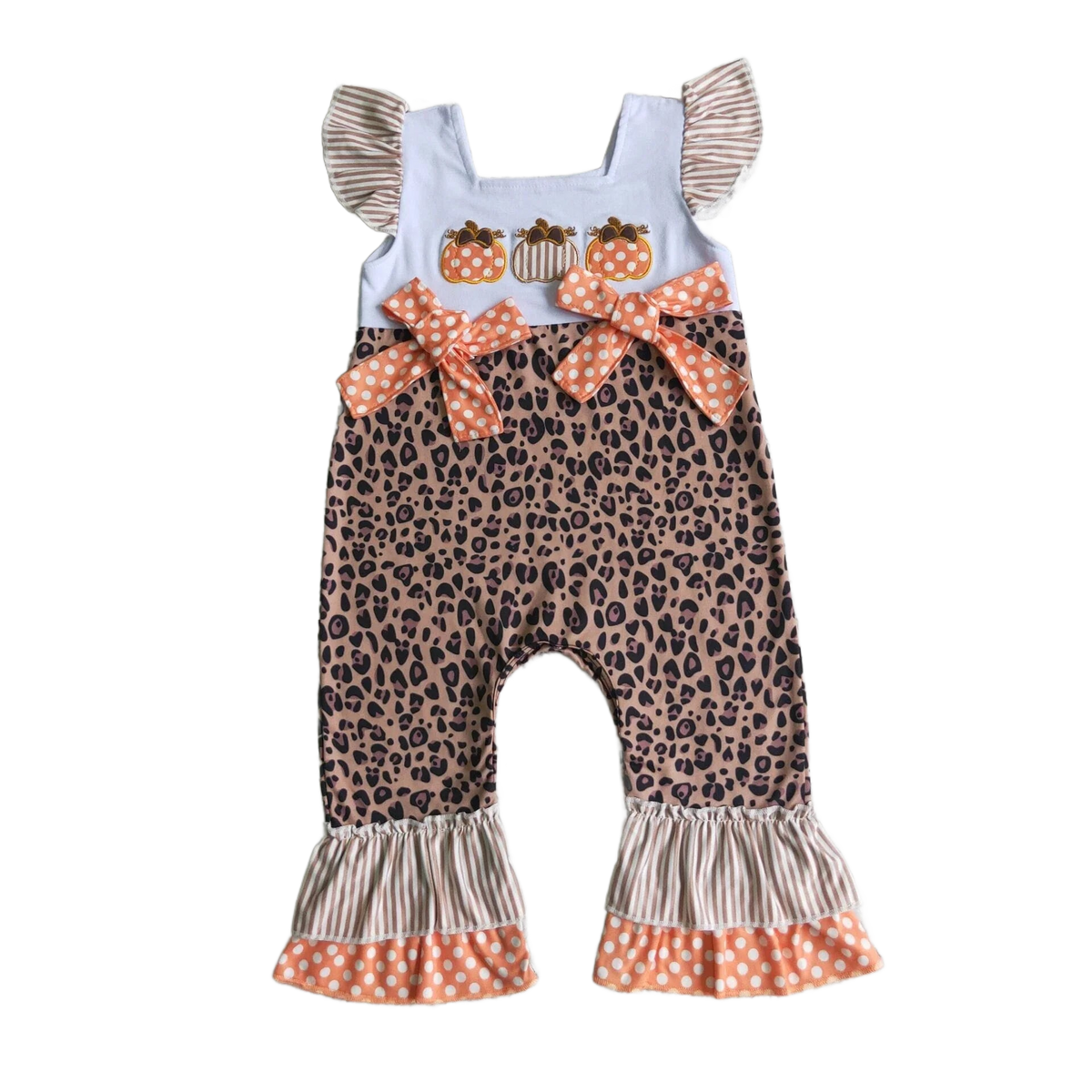 Leopard-Chic Little Girls Pumpkin Romper - Ruffle Sleeves - The Palm Beach Baby