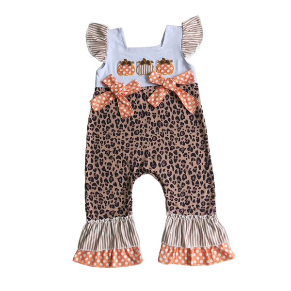 Leopard-Chic Little Girls Pumpkin Romper - Ruffle Sleeves - The Palm Beach Baby