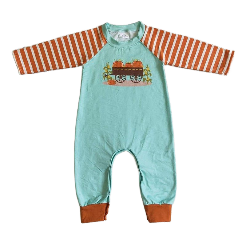 "Little Pumpkin Wagon" Fall Baby Romper - Long Sleeved - The Palm Beach Baby