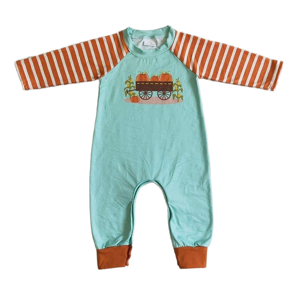 "Little Pumpkin Wagon" Fall Baby Romper - Long Sleeved - The Palm Beach Baby