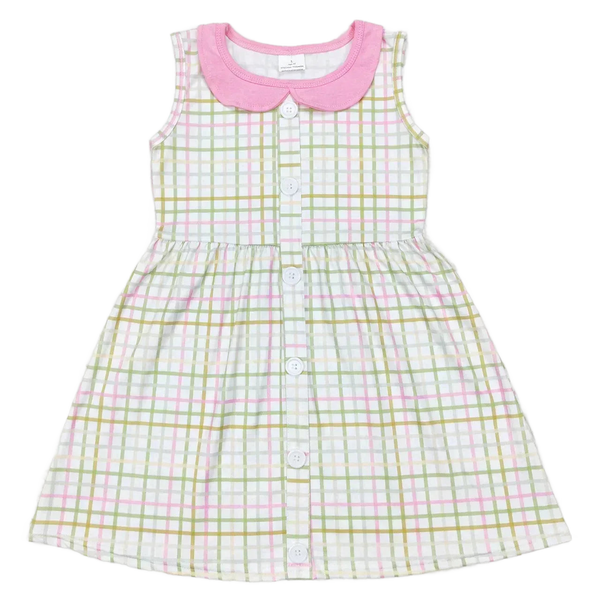 "Classic Spring" Girls Casual Party Dress in Princess Pink Plaid - The Palm Beach Baby