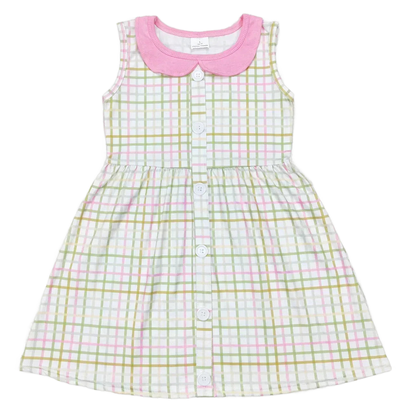 "Classic Spring" Girls Casual Party Dress in Princess Pink Plaid - The Palm Beach Baby