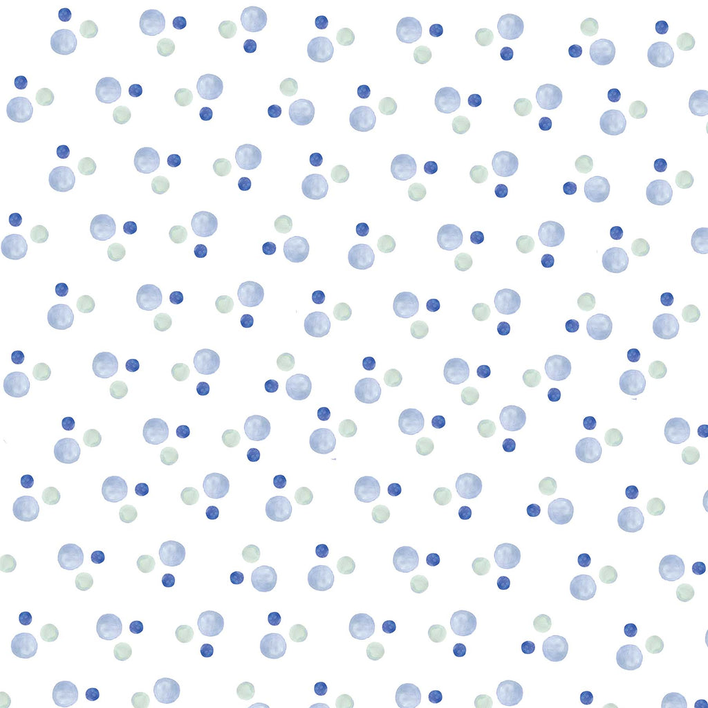 Pattern featuring blue and green dots on a white background, ideal for matching with the Oxford Knotted Gown for babies aged 3-6 months from Goosewaddle®.