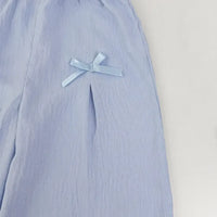 baby blue pant set with small ribbon bow detail for infants