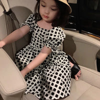 Baby girl black and white checkered party dress with puff sleeves size 12-18 months