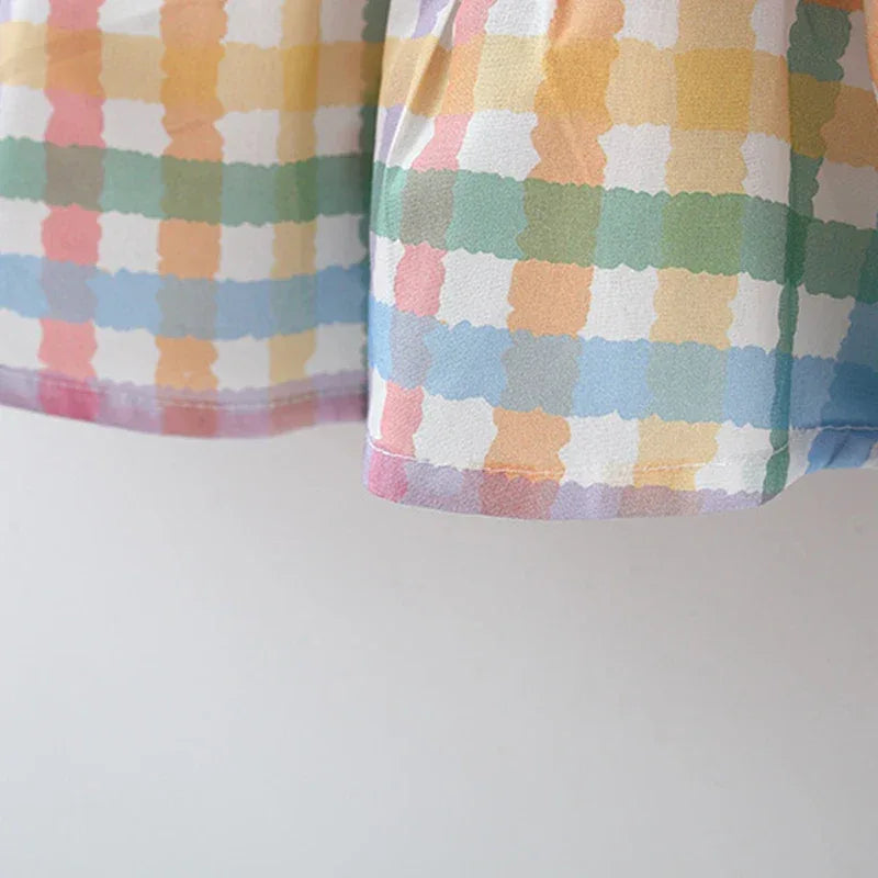 baby pastel checkered party dress with scalloped pattern for toddlers
