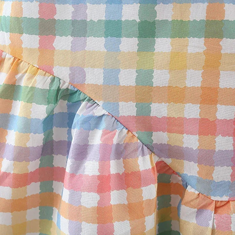 babies multicolor gingham party dress with ruffle detail suitable for young children