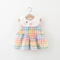 baby girls pastel checkered party dress with white collar and embroidered details