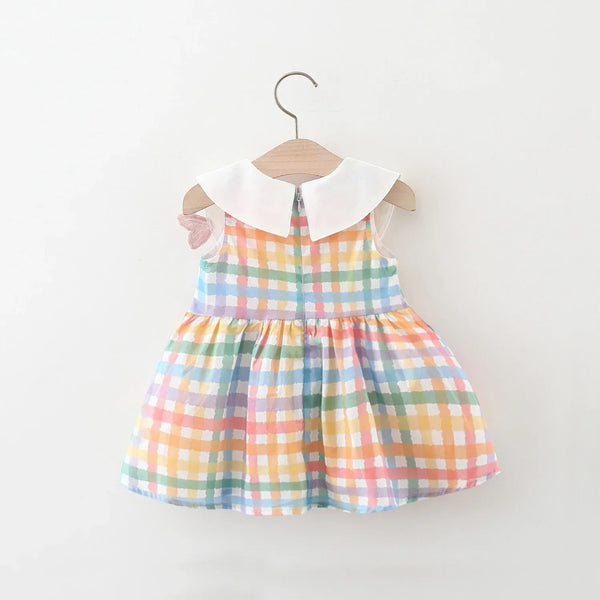 baby girls pastel plaid party dress with white collar sleeveless for infants