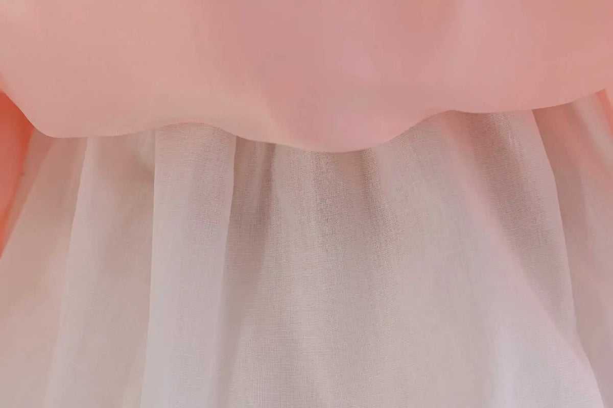 baby girls pink and white party dress with layered tulle skirt