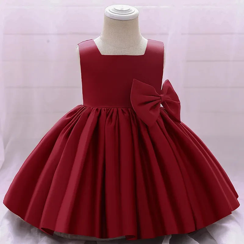 baby girls red party dress with sleeveless bodice and large side bow