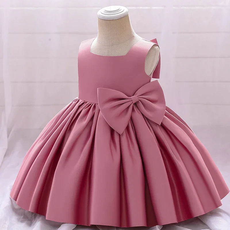 pink toddler party dress with large bow detail sleeveless formal girls dress