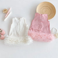 baby girls white and pink party dress with ruffled hem sleeveless 6 to 12 months