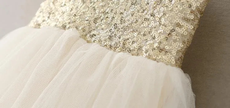 baby gold sequin party dress with white tulle skirt for infants