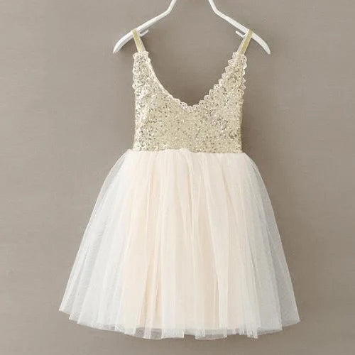 girls ivory party dress with sequin bodice and tulle skirt for toddlers