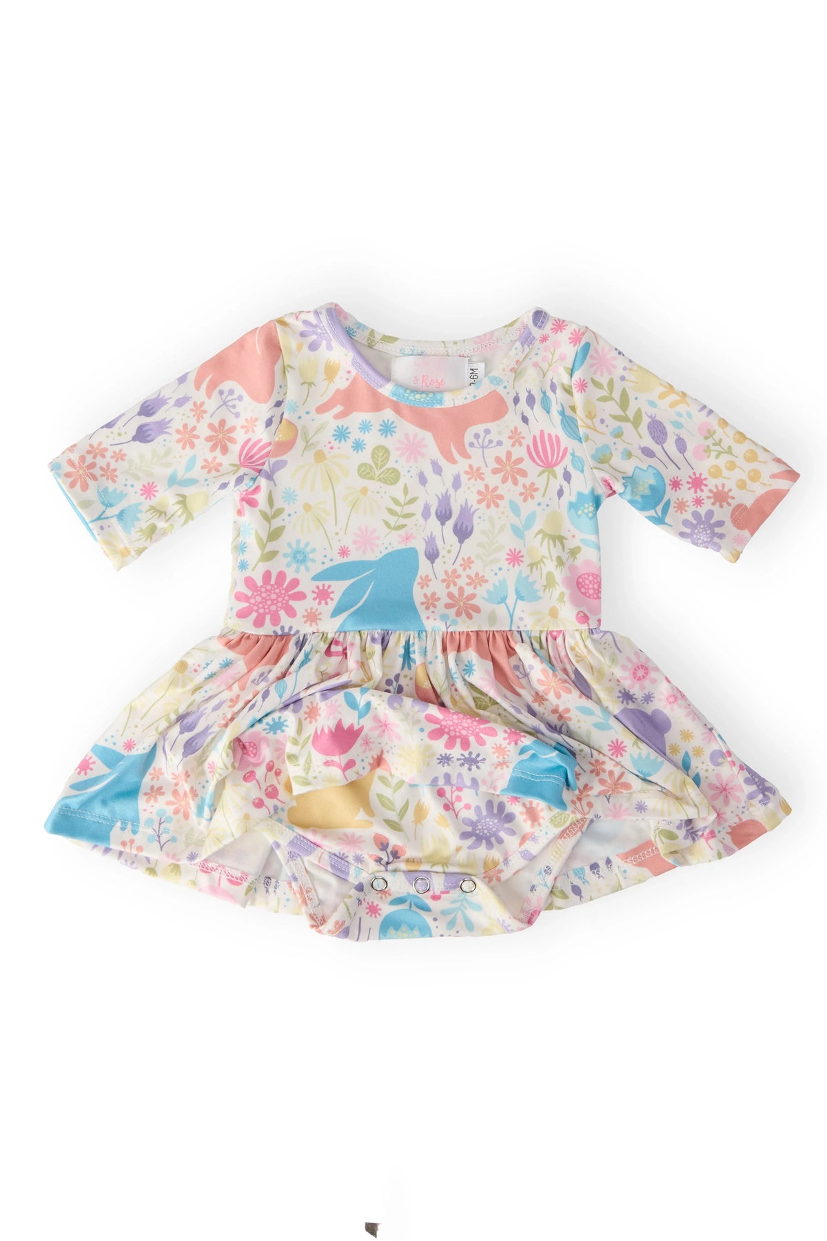 Mila & Rose pastel floral bunny dress toddler twirl bodysuit with 3/4 sleeves