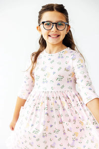 Girls pastel floral twirl dress for girls with 3/4 sleeves and pocket by Mila & Rose
